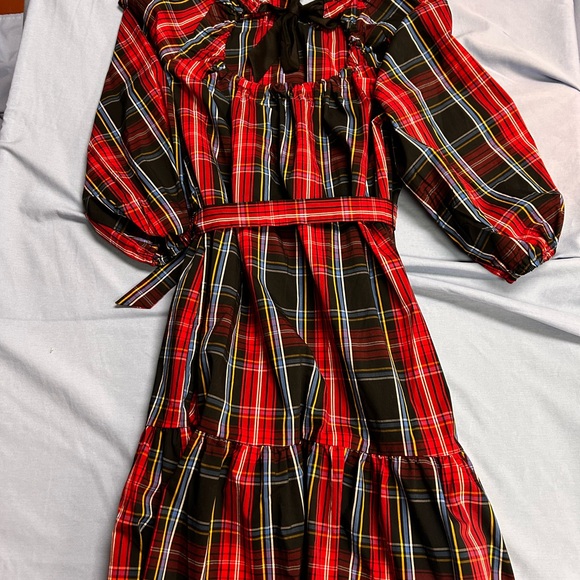 Draper James Red and Black Plaid Long Sleeve Dress with bow detail XL NWT - Picture 4 of 6